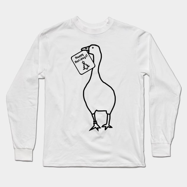 Annoying Christmas Goose Steals Happy Holidays Card Line Drawing Long Sleeve T-Shirt by ellenhenryart